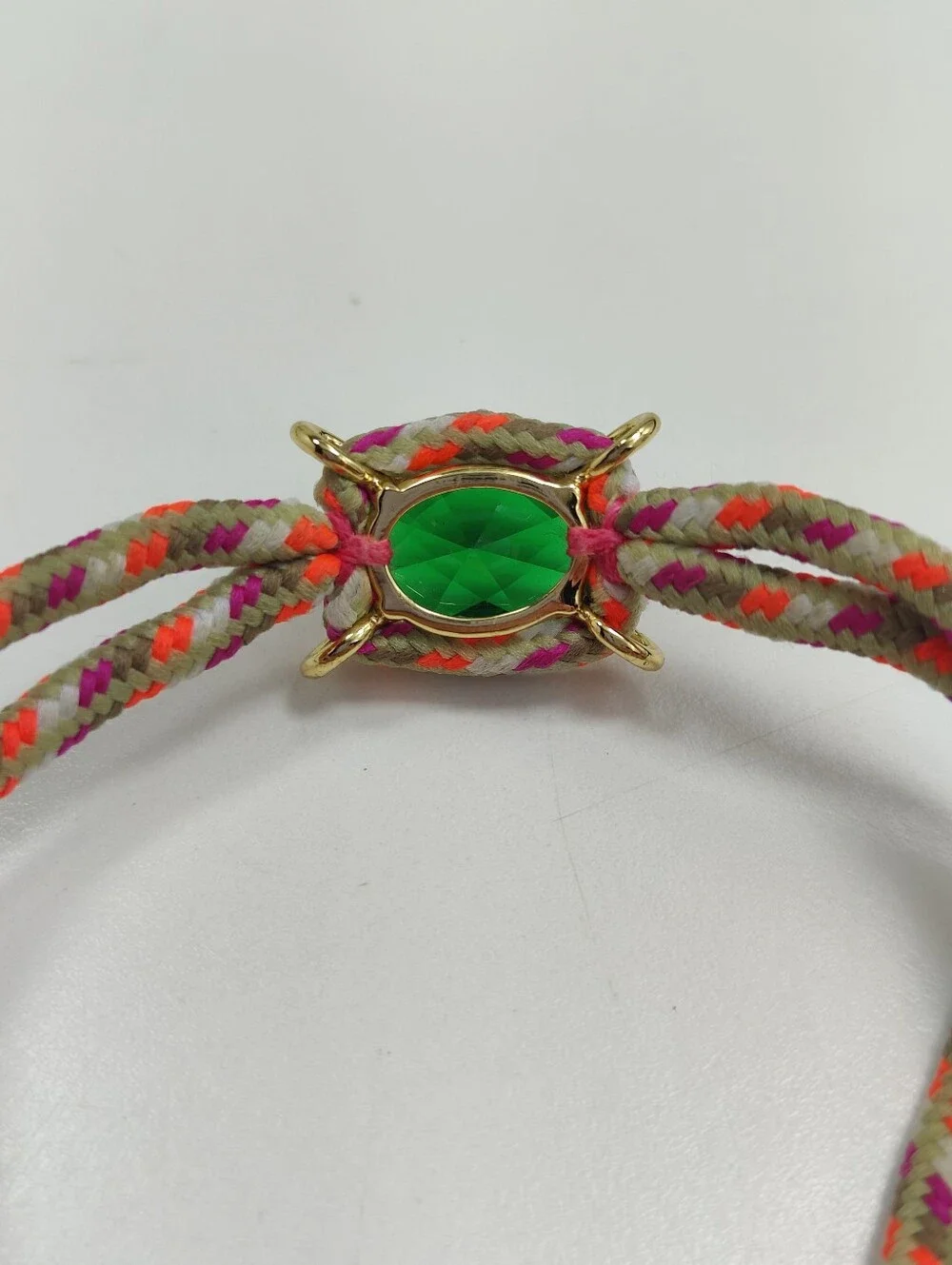 Juicy Couture Retro Adjustable Cord Bracelet Green Faceted Stone Gold Tone Crown